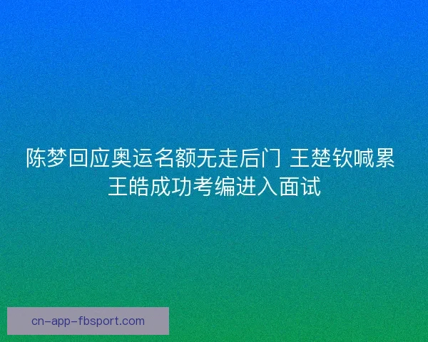 陈梦回应奥运名额无走后门 王楚钦喊累 王皓成功考编进入面试
